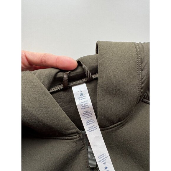 LULULEMON Re-Form Dark Olive Green Stretch Glyde Waterproof Hooded Vest, Size 8 - Picture 14 of 16